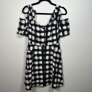 Stretsis Rework Workshop Designer Plaid Gingham Cold Shoulder Dress- Large